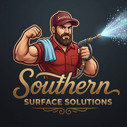Southern Surface Solutions logo: a bearded worker in a maroon Southern cap holding a pressure washer